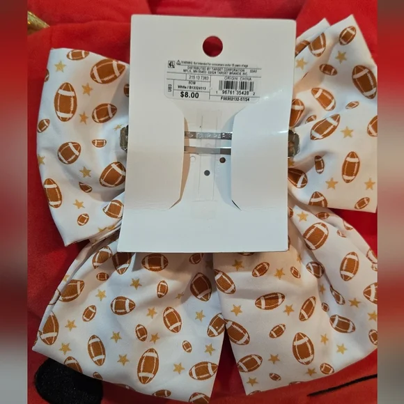 NWT 🏈 Target White and Brown Football Pattern Hair Bow - Picture 2 of 7